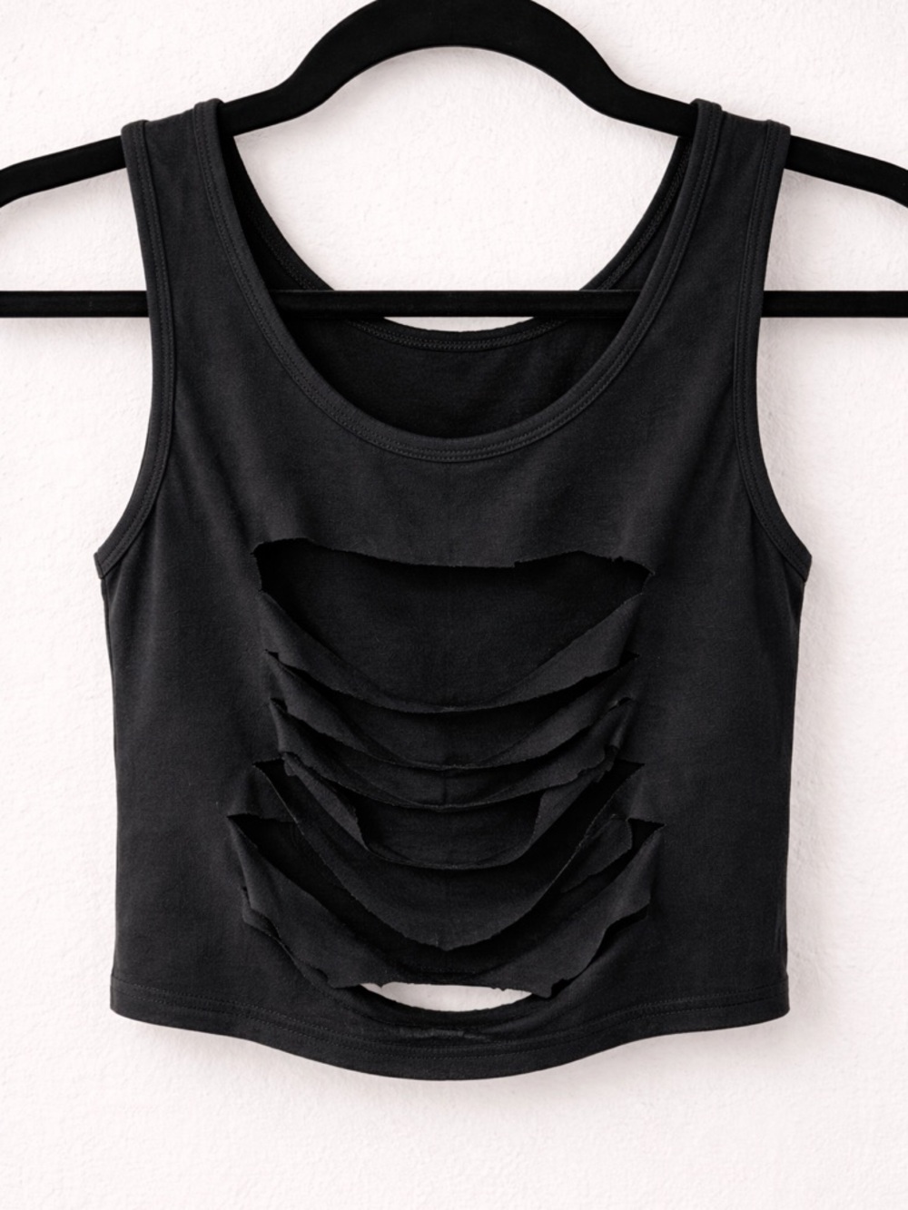 Women's Black Distressed Cutout Crop Tank Top